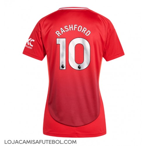 Camisa de Futebol Manchester United Marcus Rashford #10 Equipamento Principal Mulheres 2024-25 Manga Curta